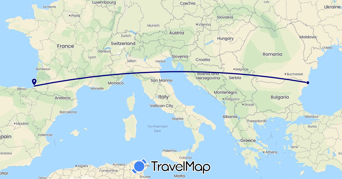 TravelMap itinerary: driving in France, Romania (Europe)